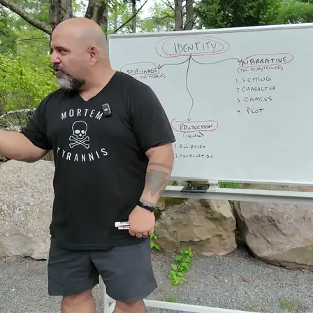 Master Chim teaching The Identity Frame at the whiteboard
